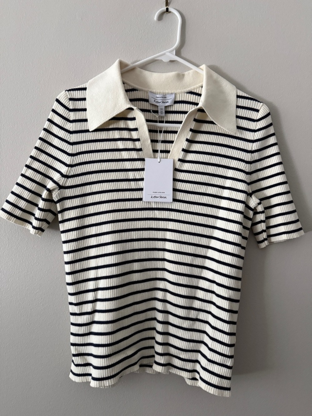 & Other Stories Ribbed Striped Polo in Ivory and Navy